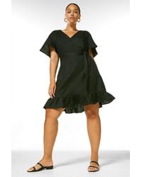 Karen Millen - Plus Size Linen Viscose Woven Angel Sleeve Mini Wrap Dress - Lyst