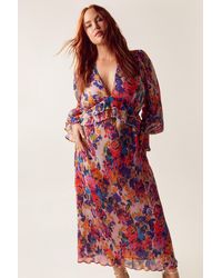 Nasty Gal - Plus Size Floral Printed Pleated Midi Dress - Lyst