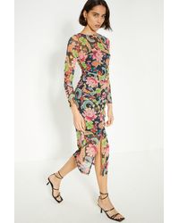 Oasis - Paisley Floral Mesh Ruched Long Sleeve Midi Dress - Lyst