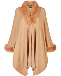 James Lakeland Camel Faux Fur Trim Cape - Multicolour