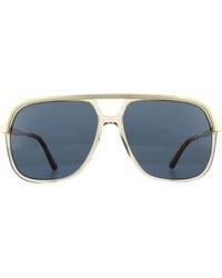 Gucci - Aviator Gold With Light Brown Crystal Blue Sunglasses - Lyst