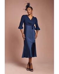 Coast - Ruffle Sleeve Satin Back Crepe Midi Wrap Dress - Lyst