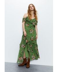 Warehouse - Floral Chiffon Frill Maxi Dress - Lyst