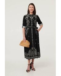 Izabel London - Border Print Tie Waist Midi Shirt Dress - Lyst