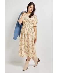 Dorothy Perkins - Ditsy Tie Front Frill Sleeve Printed Poplin Midi Dress - Lyst