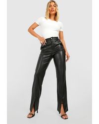 Boohoo - Faux Leather High Waisted Split Front Pants - Lyst