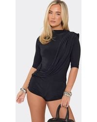 EGO - Three Quarter Sleeve High Neck Drape Playsuit - Lyst
