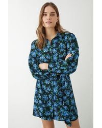 Dorothy Perkins - Blue Rose Print Mini Shirt Dress - Lyst