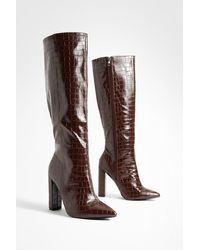 Boohoo - Wide Fit Pointed Toe Croc Knee High Boot - Lyst