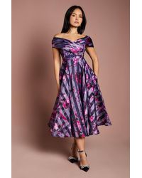 Coast - Petite Stripe Organza Pleated Top Midi Dress - Lyst