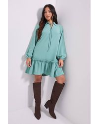 Dorothy Perkins - Petite Tie Neck Collar Detail Shift Mini Dress - Lyst
