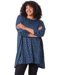 Roman - Curve Abstract Print Stretch Tunic Top - Lyst