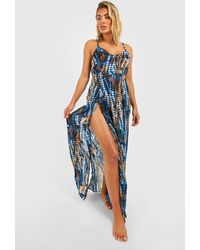 Boohoo - Tie Dye Strappy Split Beach Maxi Dress - Lyst