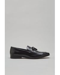 Burton - Black Leather Croc Print Tassel Loafers - Lyst