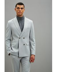 Burton - Slim Fit Stone Double Breasted Stretch Suit Jacket - Lyst