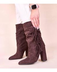 Love Lace - Chunky Slip-On Suede Heeled Boots - Lyst
