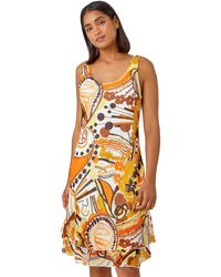 Roman - Sleeveless Cotton Abstract Print Dress - Lyst