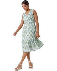 Roman - Twist Front Leaf Print Stretch Dress - Lyst