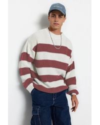 WOVCOR - Crew Neck Striped Knit Sweater - Lyst