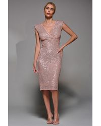 Jolie Moi - Wrap Bodice Sequin Midi Dress - Lyst