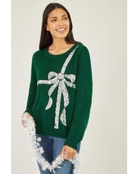 Yumi' - Sequin Bow Knitted Jumper - Lyst