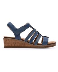 Clarks - Kacha Step Denim Leather Wedge Sandals - Lyst