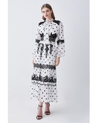 Karen Millen - Polka Dot Mix Lace & Embroidery Maxi Dress - Lyst