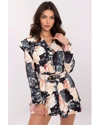 Love Lace - Floral Ruffle Sleeve Waist Belt Mini Jumpsuit - Lyst