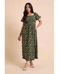 Dorothy Perkins - Petite Floral Shirred Bodice Trim Detail Midaxi Dress - Lyst