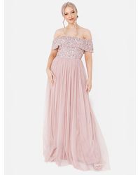 Maya Deluxe - Bardot Embellished Maxi Dress - Lyst