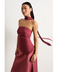 Warehouse - Petite Strapless Structured Bodice Satin Midi Dress - Lyst