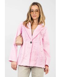 Love Lace - Embroidered Flower Cotton Denim Blazer - Lyst