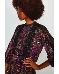 Karen Millen - Floral Print Lace Detail Top - Lyst