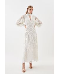 Karen Millen - Sequin And Embroidered Maxi Dress - Lyst