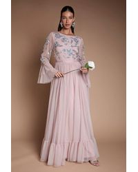Coast - Sequin Long Sleeve Ruffle Mesh Maxi Bridesmaid Dress - Lyst