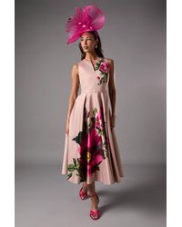 Coast - Notch Neck Placement Print Midi Dress - Lyst