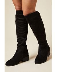 Wallis - Wide Fit Hannah Stretch Back Almond Toe Low Heel Knee Boots - Lyst