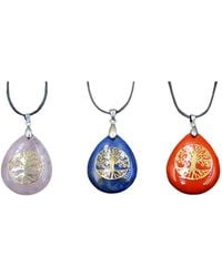 Lovii - Natural Stone Teardrop Tree Of Life Pendant Necklace With Leather Rope - Lyst