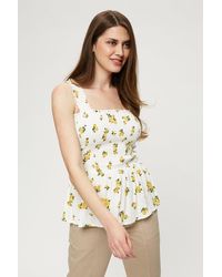 Dorothy Perkins - Tall Yellow Floral Shirred Cami Top - Lyst