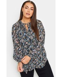 Yours - Printed Tie Neck Blouse - Lyst