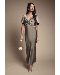 Oasis - Satin Twist Front Angel Sleeve Midi Bridesmaid Dress - Lyst