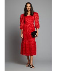 Dorothy Perkins - Red Lace Square Neck Midi Dress - Lyst