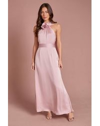 Coast - 3D Corsage Satin Maxi Dress With Drape Detail - Lyst
