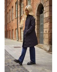 ANOTHER SUNDAY - Diamond Quilted Padded Lightweight Midi Coat With Collar In Black - Lyst