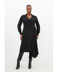 Karen Millen - Plus Size Soft Tailored Pleat Detail Belted Shirt Dress - Lyst