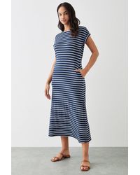 Dorothy Perkins - Navy Stripe Column Midi Dress With Pockets - Lyst
