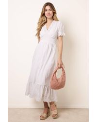 Blue Vanilla - Shirred Waist Short Sleeve V-Neck Midi Dress - Lyst