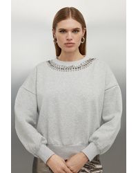 Karen Millen - Diamante Trim Jersey Sweatshirt - Lyst