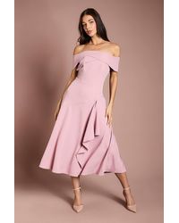 Coast - Bardot Waterfall Crepe Midi Dress - Lyst
