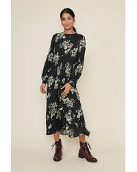 Oasis - Floral Tiered Smock Midi Dress - Lyst